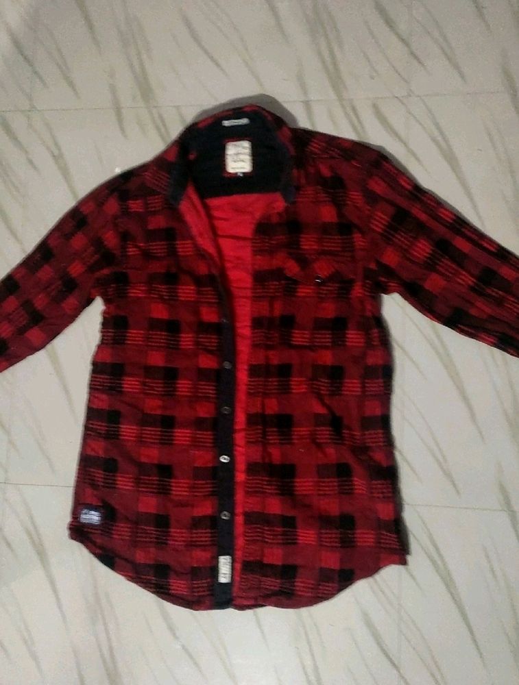 Red Oversized Unisex Check Shirt Medium Size