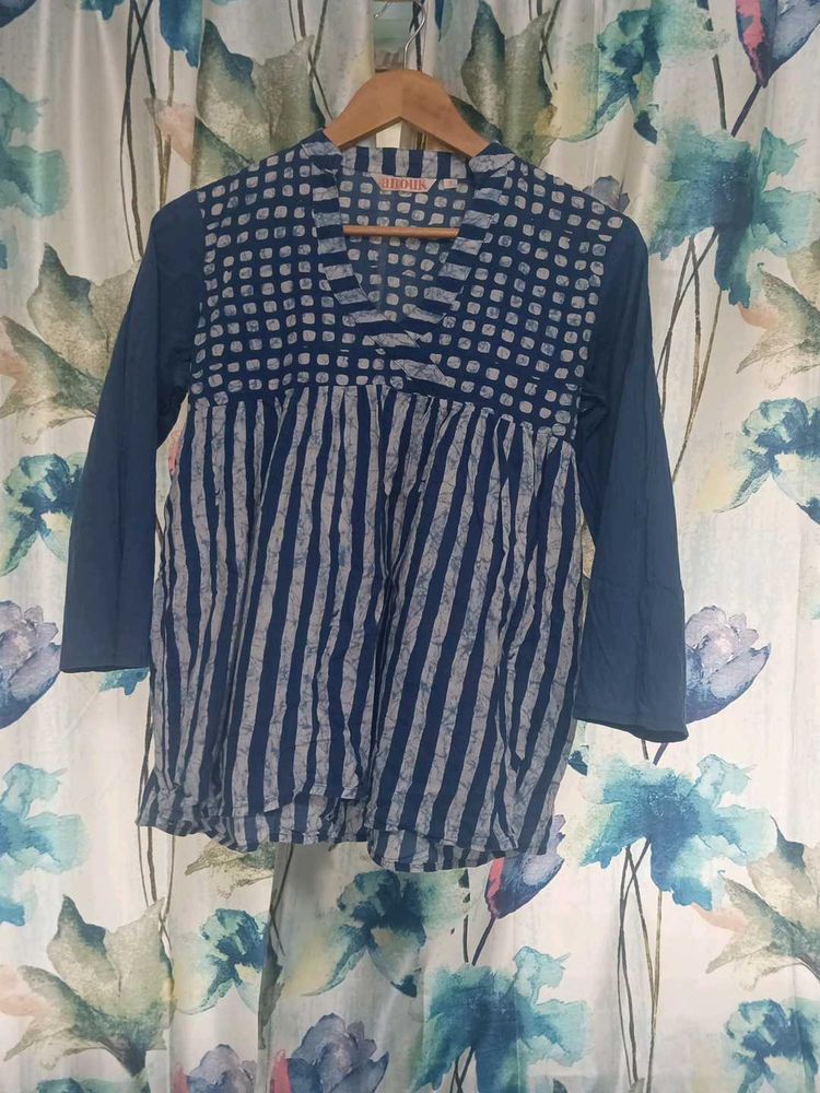 Dual Print Blue Cotton Top