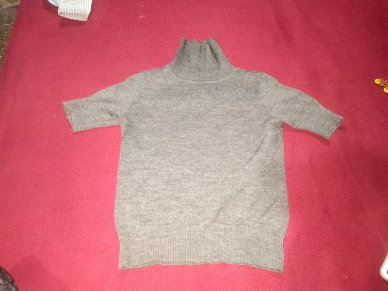 Women High Neck Winter Grey Top