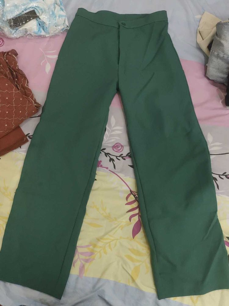 Green Straight Trousers High waist