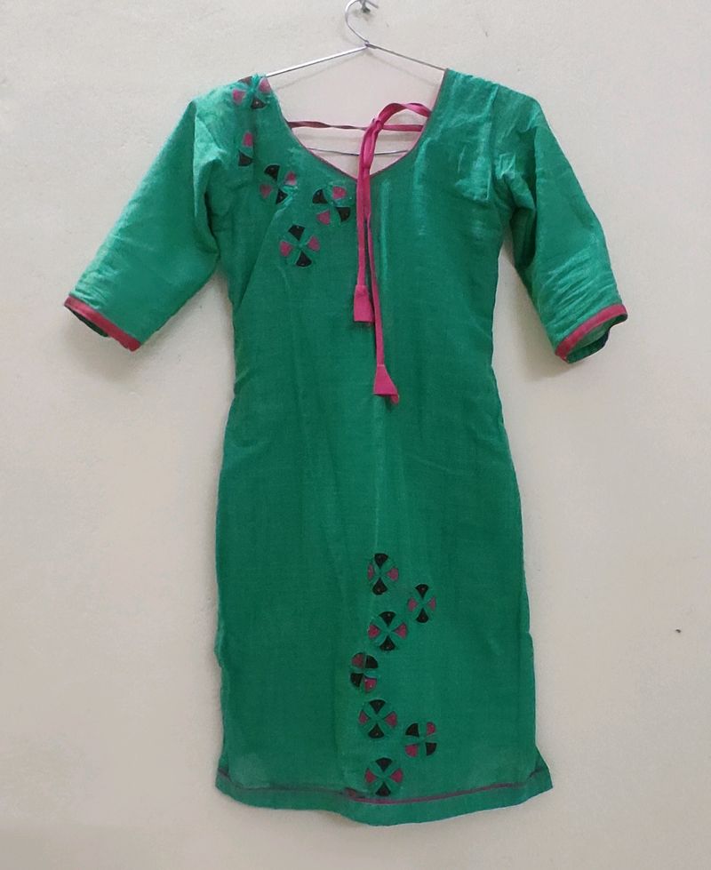 Pink With Green Kurta Set