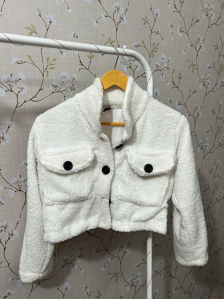 White Fur Cropped Jacket