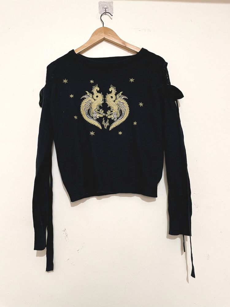 Black & Golden Bird Top