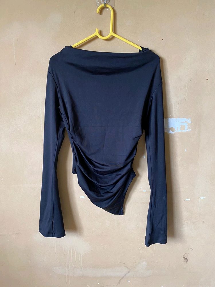 Black Cowl Neck Asymmetric Top