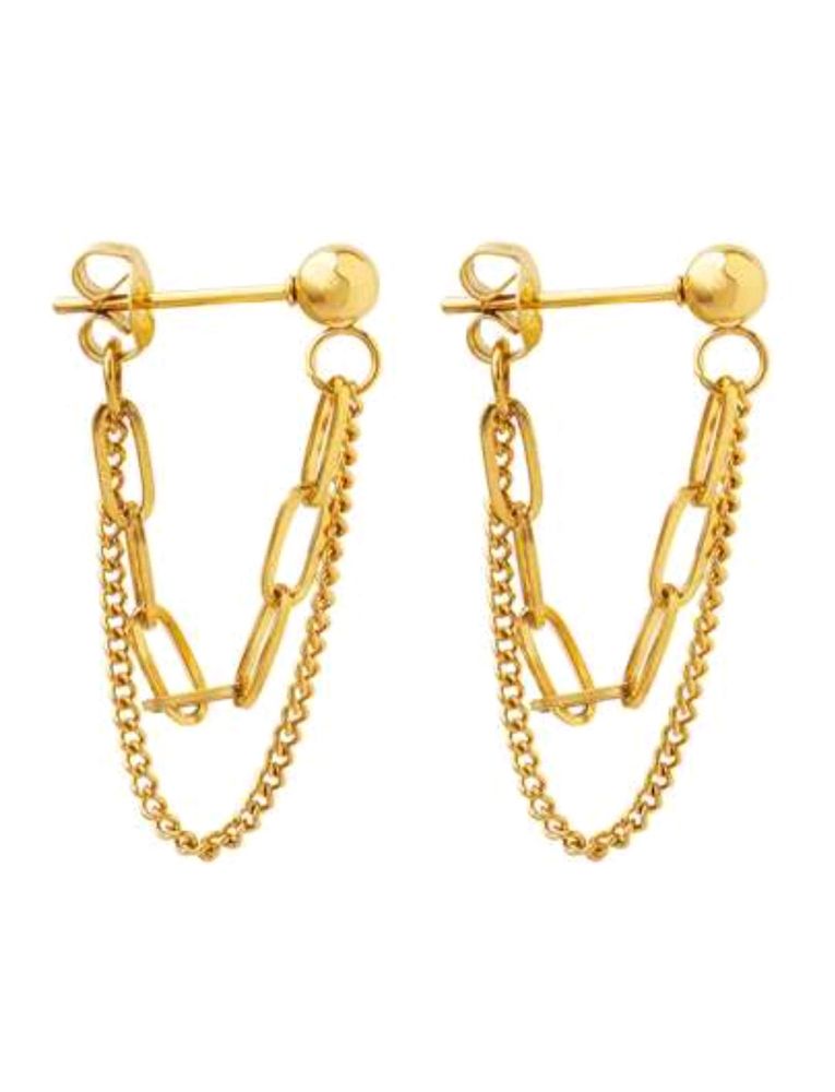 Double layer chain & Tassel Design - Earrings