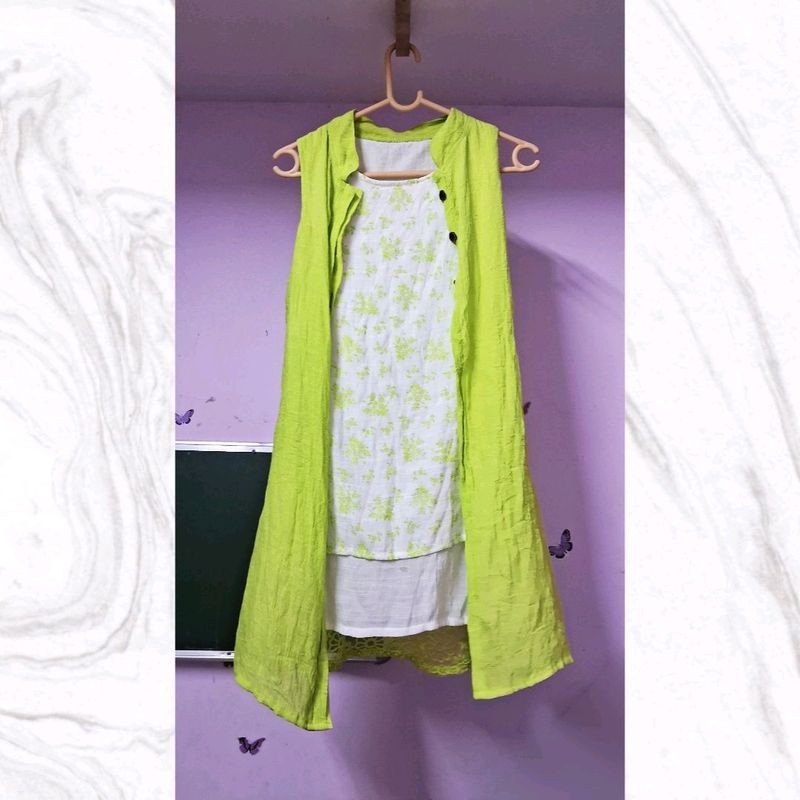 Green And White Kurta