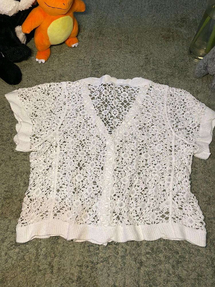 Korean White Crochet Tops