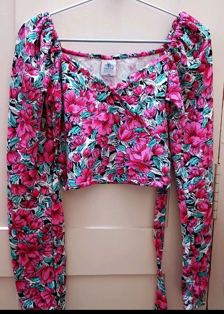 Floral Print Women Pink Top