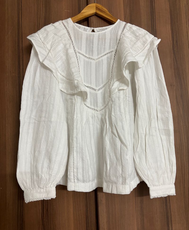 White Embroidery Frill Top/Tunic