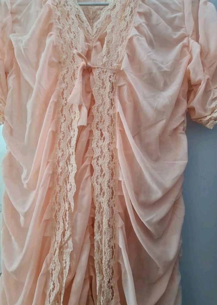 2 piece Pretty peach lacy delicate Nighty Gown Set