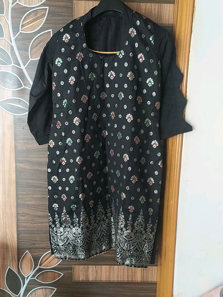 Black Kurti With Multiple Colours Work