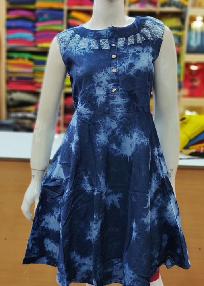 blue printed denim frock