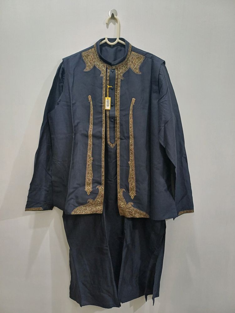 Jacket Kurta Chudidar Set (Navy Blue)