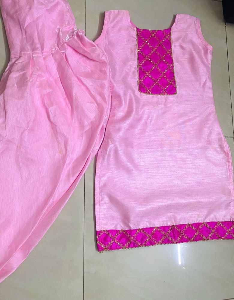 Pink Kurti, Dhoti Patiala With Dupatta