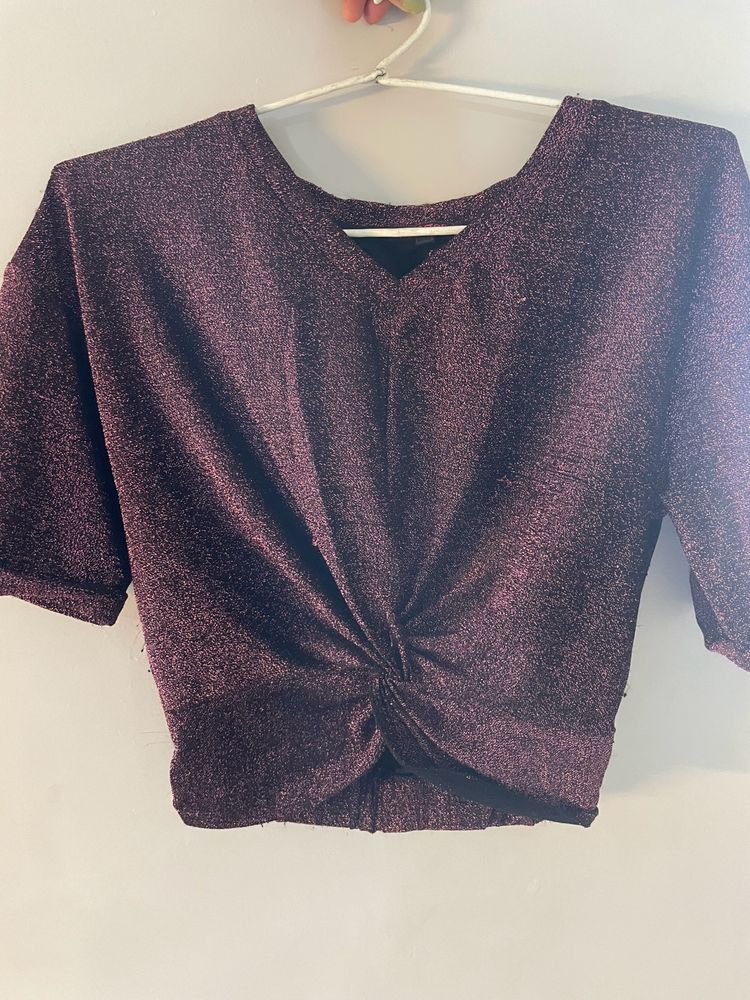 Maroon Twist-Front Blingy Top