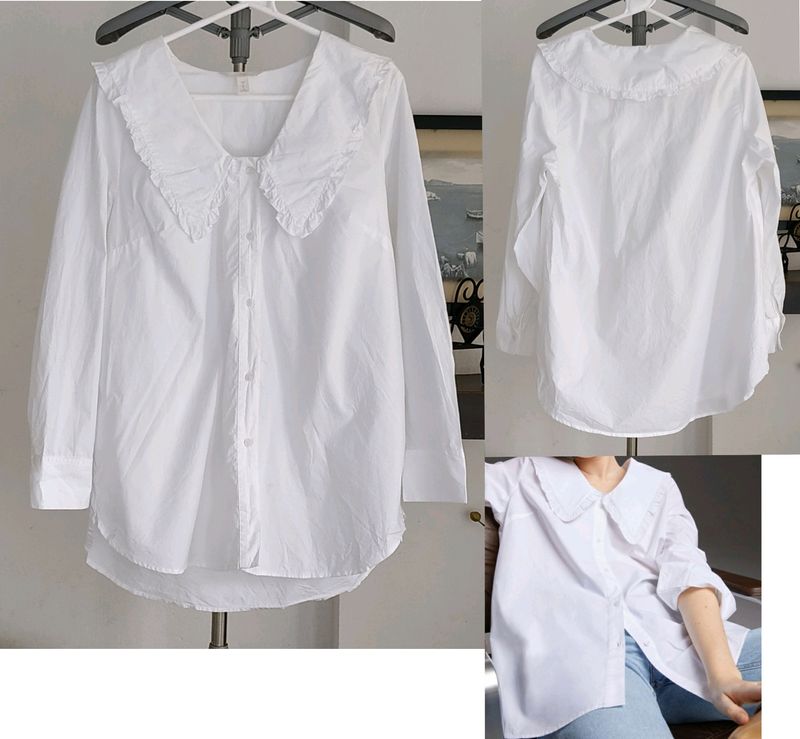 H&m Large-collared blouse Deep Neck-longsleeves