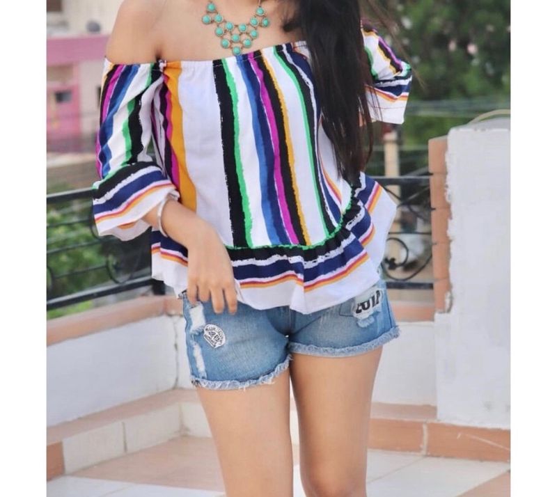 Offf Shoulder Multi Color Top