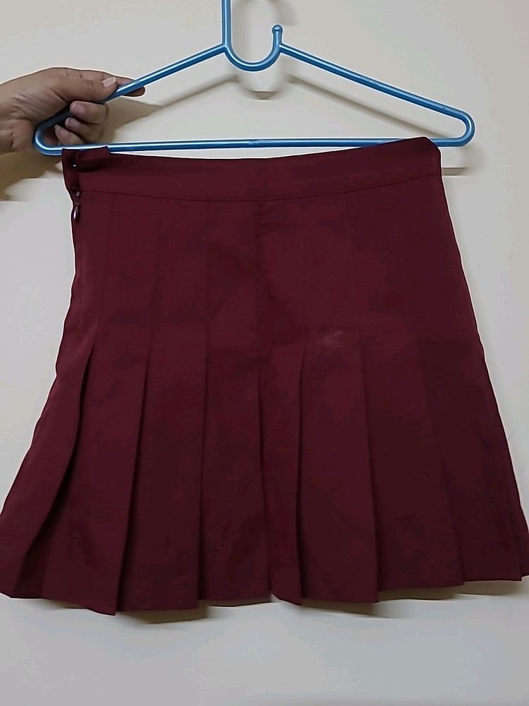 Korean Imported Pleated Tennis Mini Skirt Maroon