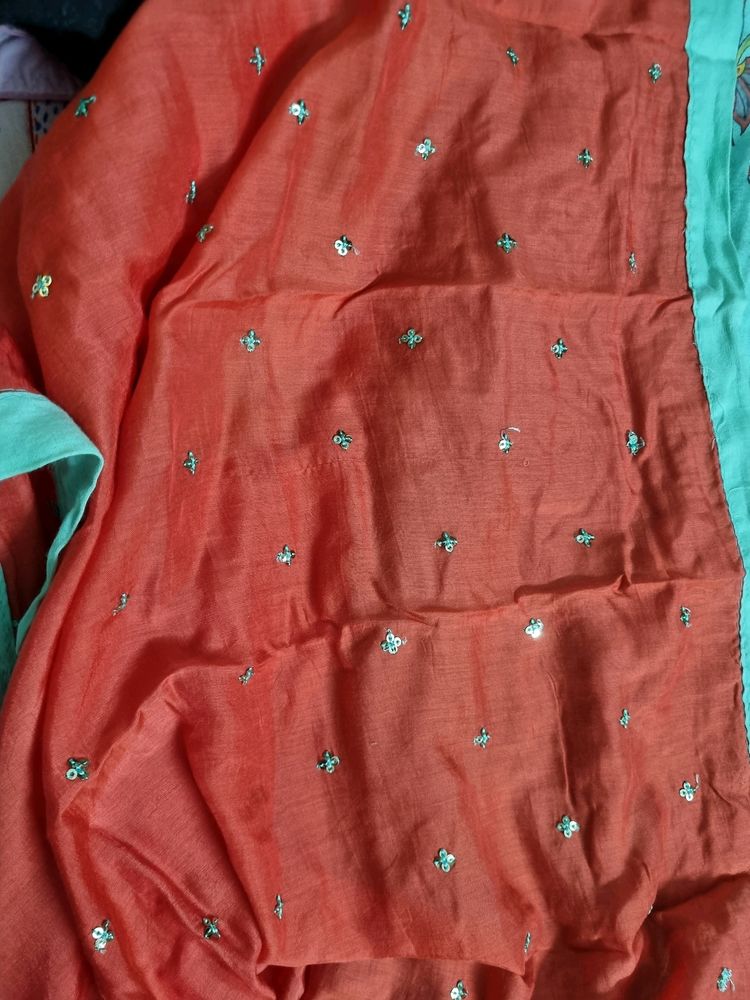 Kurta With Tikki And Thread Work & Duppata