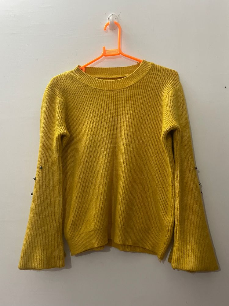 Ribbed Flared Sleeve Sweater