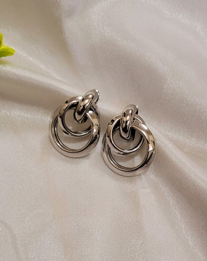 Double Layer Small Silver Hoops