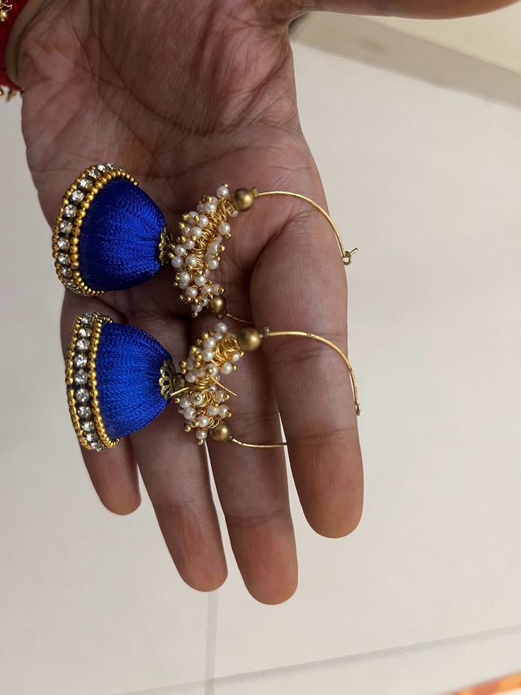 Blue Jhumkas With Moti