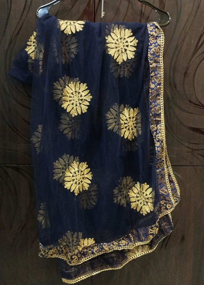 Heavy Embroidered Navy Blue Dupatta