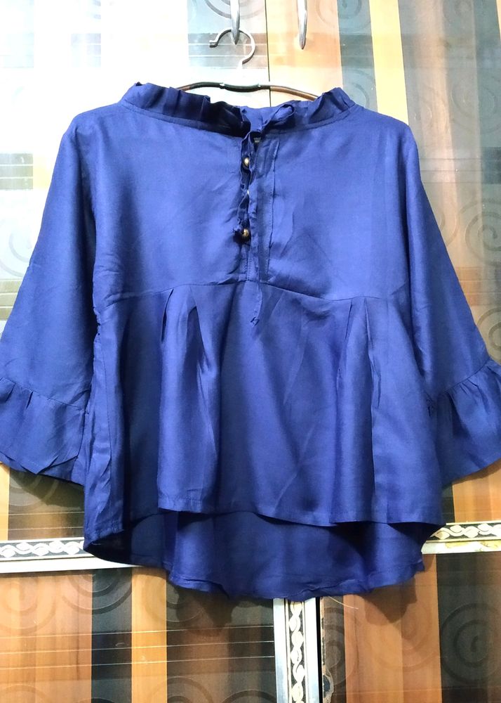 Flair Bell Sleeves Navy Blue Short Top