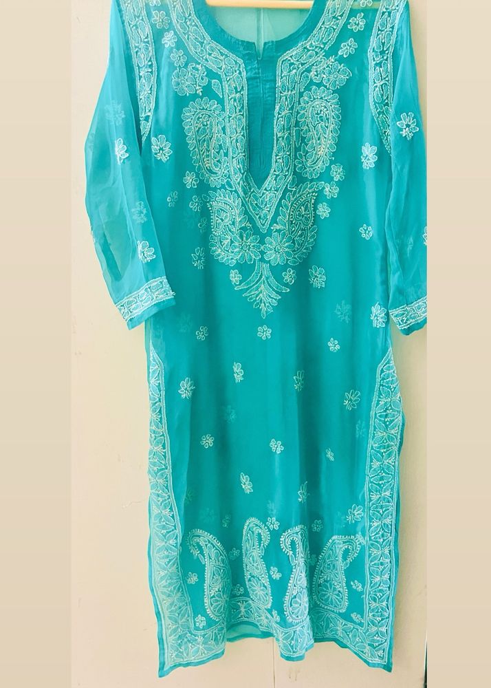 lucknowi Chikankari kurti Sea green