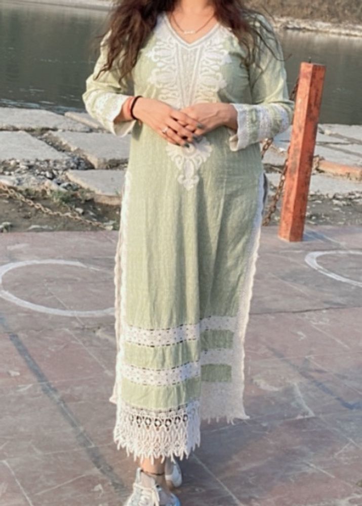 Pakistani Lace Cotton Long Kurti