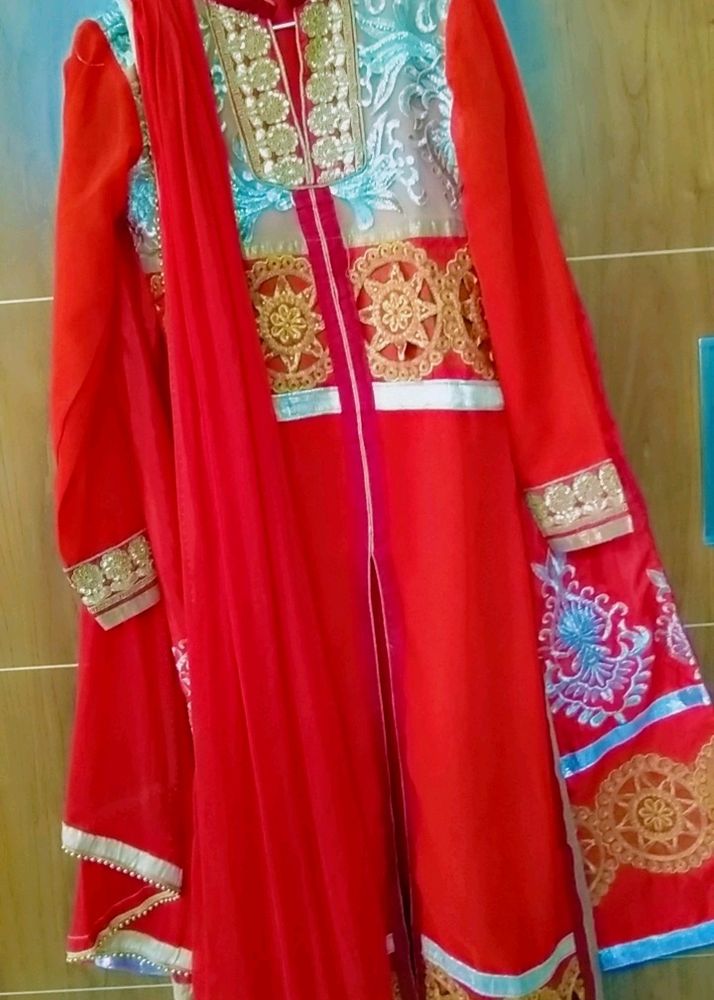 Long Red Pakistani Suit