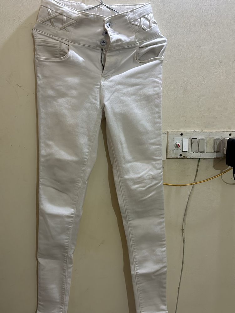 Women High Waist White Jean