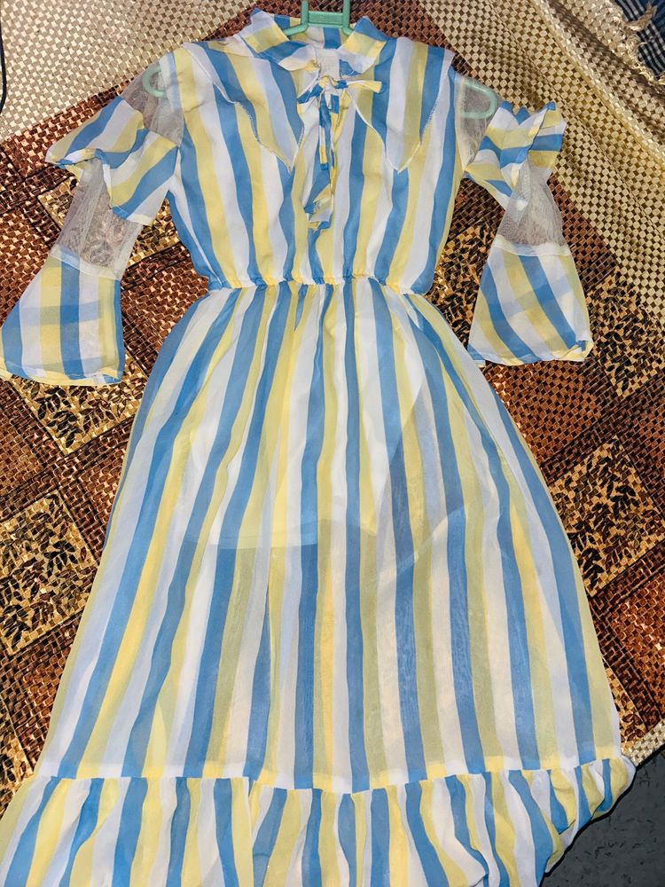 Blue And Yellow Striped Dress