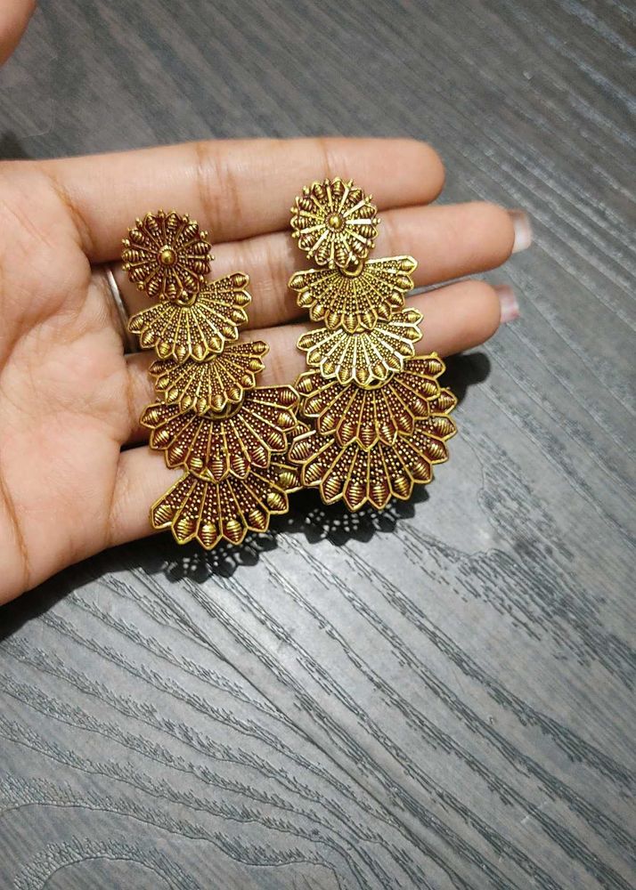 Gold Oxidised Earrings