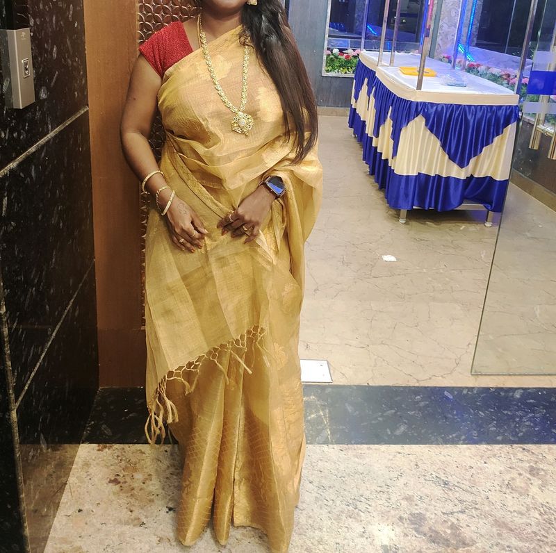 Gold tissue silk saree trending with stiched blous