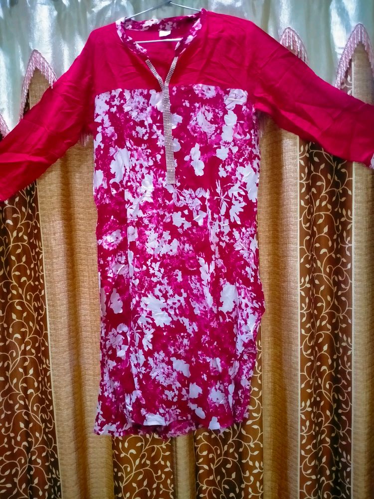 Red White Floral Kurti