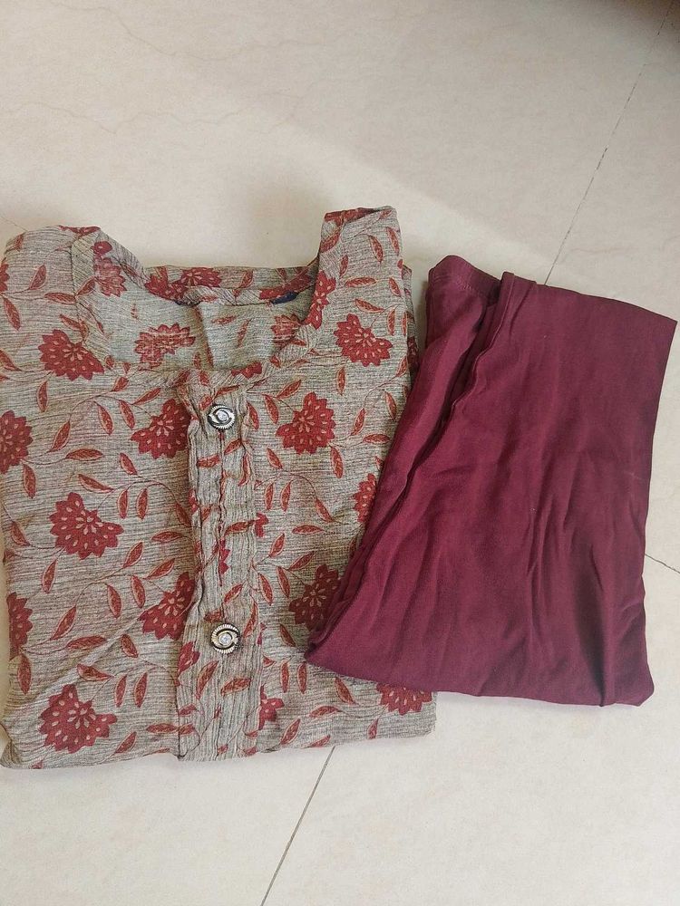 Coffee Colour Kurti Pant Set