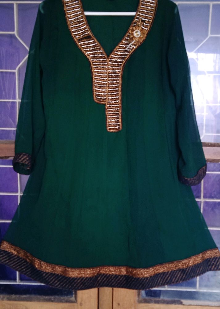 Green Kurta Embellished With Stones.