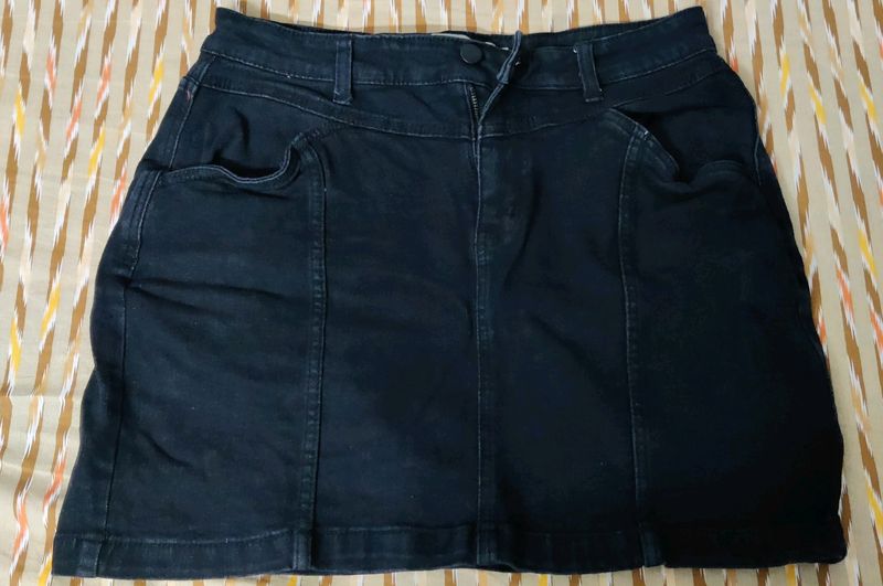 Black Denim Mini Skirt