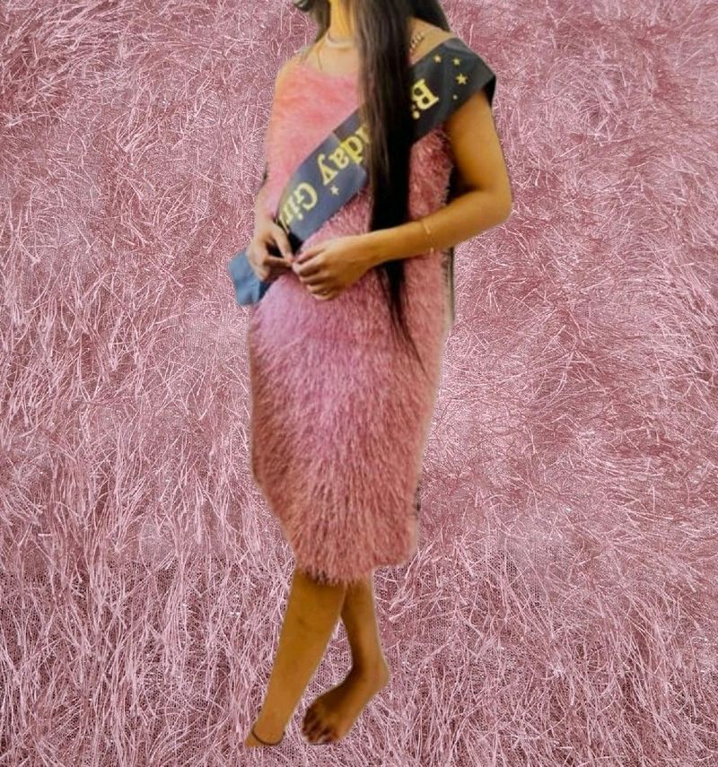 PREETY BDAY PINK FUR DRESS