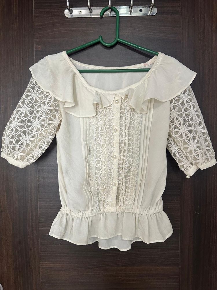 Beautiful White Designed M Size Women Top