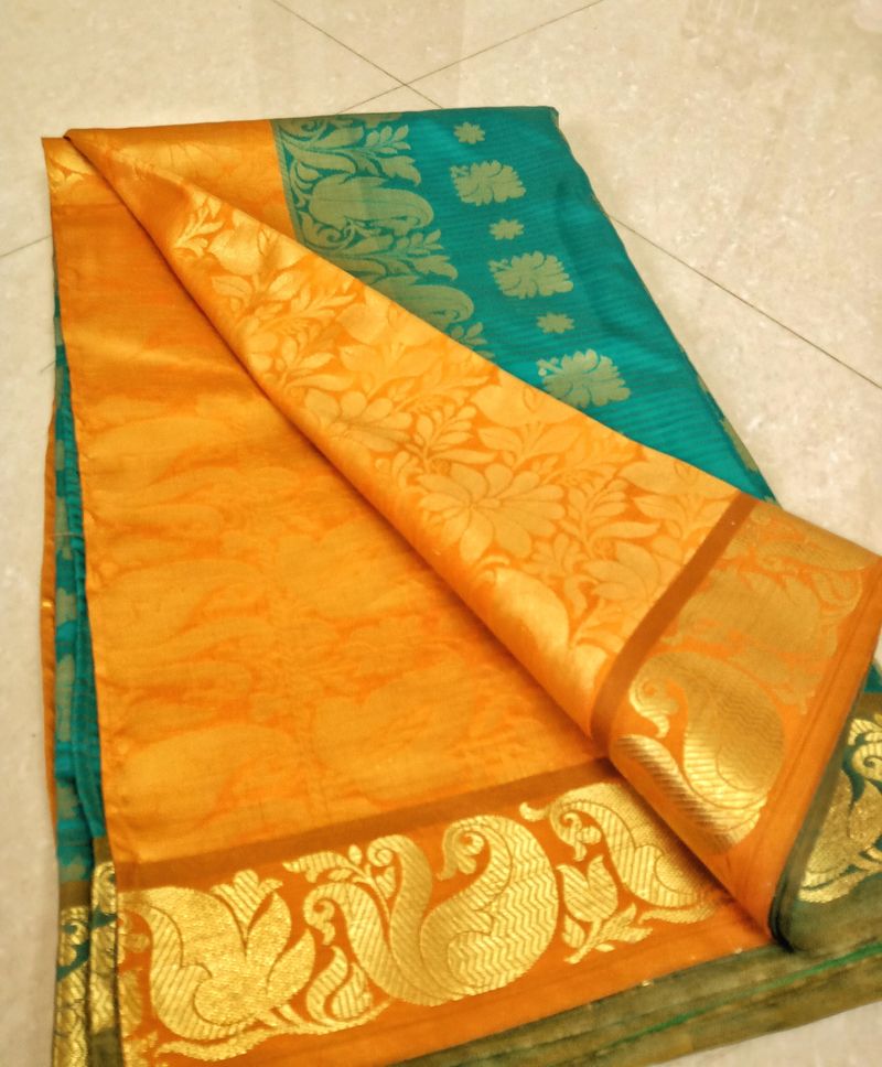 Green Orange Silk Saree