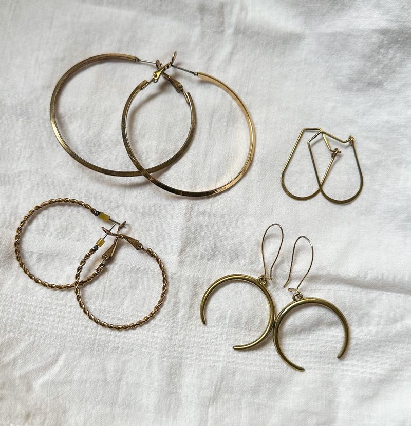 Set Of 4 Gold Hoop Earrings