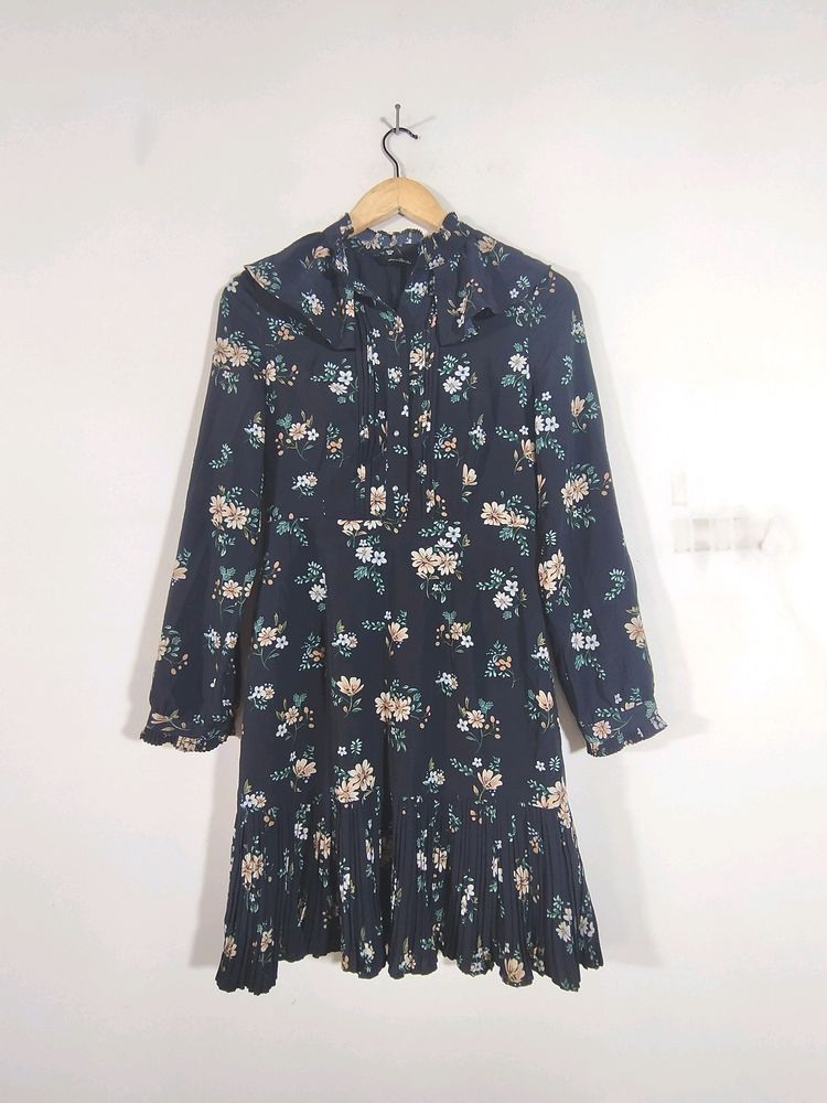 Navy Blue Floral Print Dress (Women's)