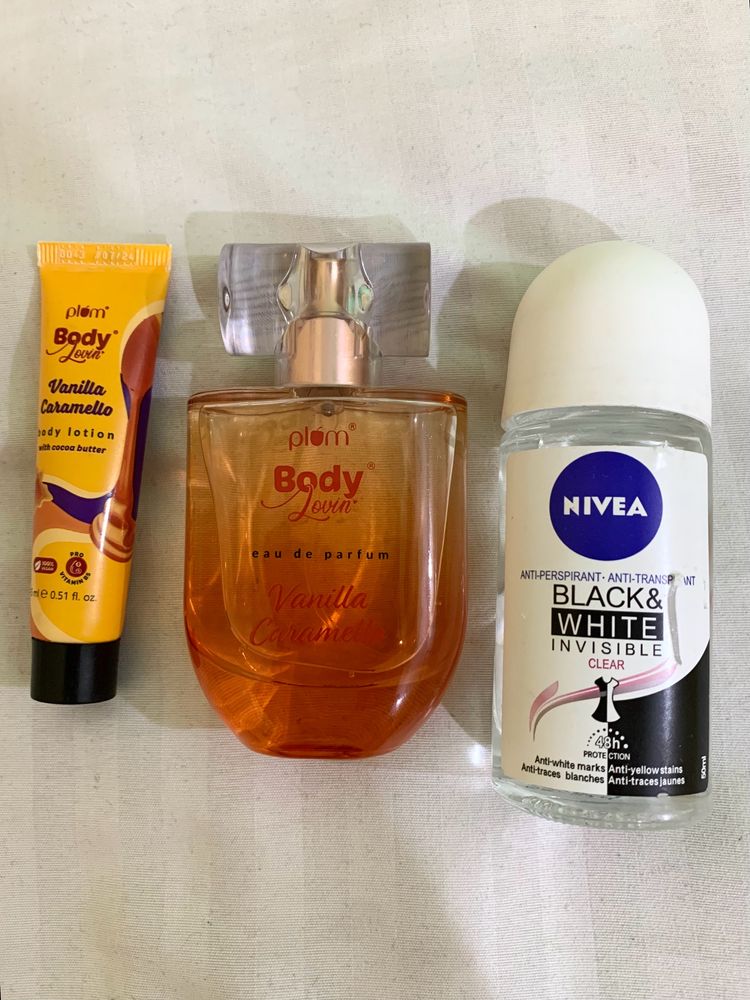 Combo(plum Perfume+ Nivea Roll On + Body Lotion)