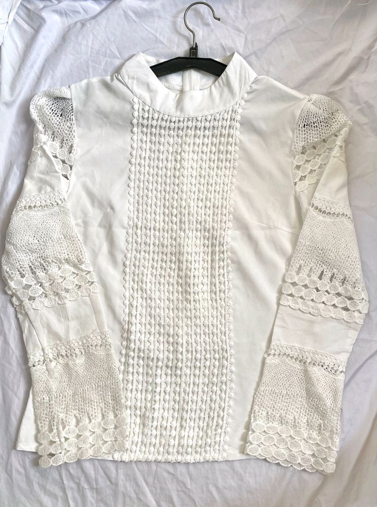 Vintage Laced Long Sleeves White Top