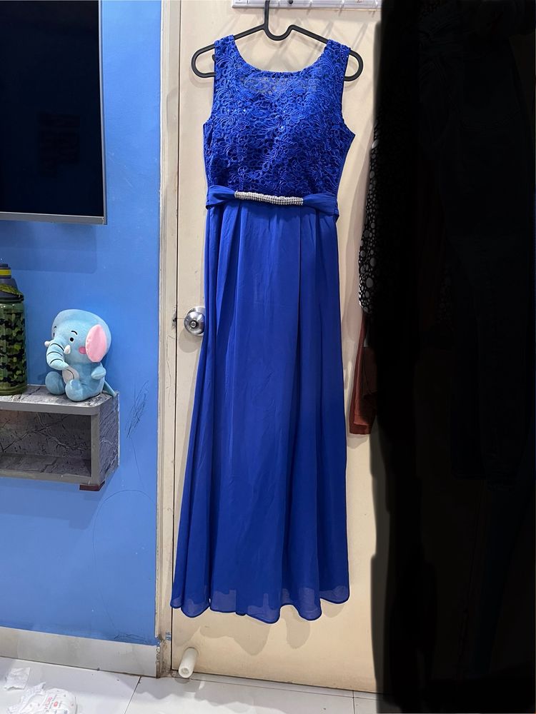 Designer Long Sleeveless Blue Gown