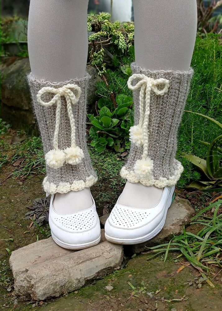 Shiny Grey Crochet Leg Warmer