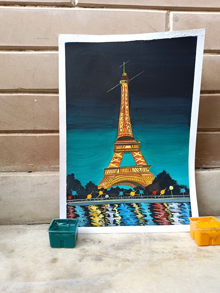 Eiffel Tower Painting On A4 Sheet