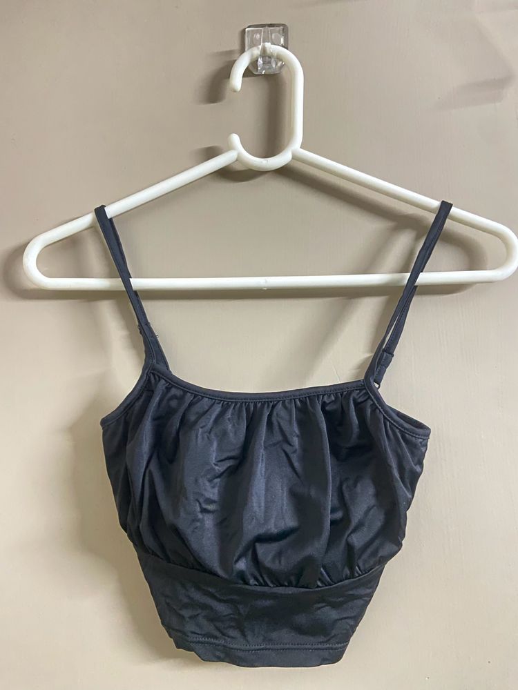 Black satin crop top